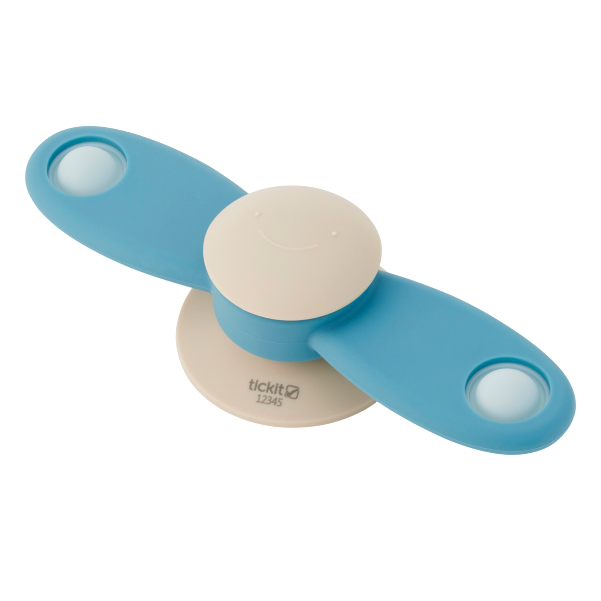 A soft silicone toy featuring a propeller design in neutral tones, ideal for sensory exploration and fine motor skill development.