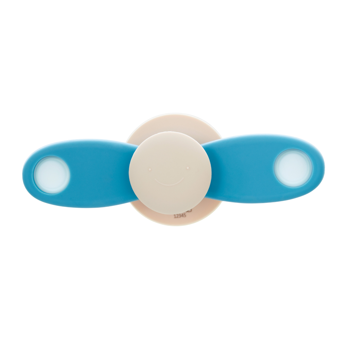 A soft silicone toy featuring a propeller design in neutral tones, ideal for sensory exploration and fine motor skill development.