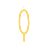 Slim yellow birthday candle shaped like the number 0 with a bottom stake.