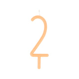 Slim peach-orange birthday candle shaped like the number 2 with a bottom stake.