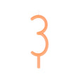 Slim peach-orange birthday candle shaped like the number 3 with a bottom stake.