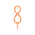 Slim peach-orange birthday candle shaped like the number 8 with a bottom stake.