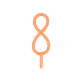 Slim peach-orange birthday candle shaped like the number 8 with a bottom stake.