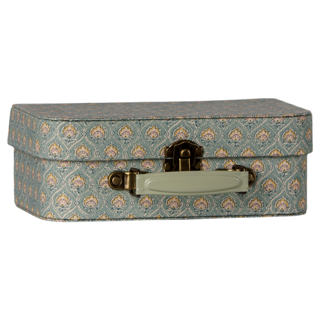 Maileg small 2-piece suitcase set in Michette floral pattern with a mint green handle.
