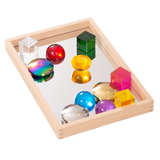 A compact wooden tray with a mirrored base, perfect for sensory play, loose parts exploration, and visual perception activities.