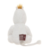 Back view of a fluffy white plush toy with small ears and a tan tuft of hair on top. It has a long tail and a brown tag labeled "Charlie Bears."