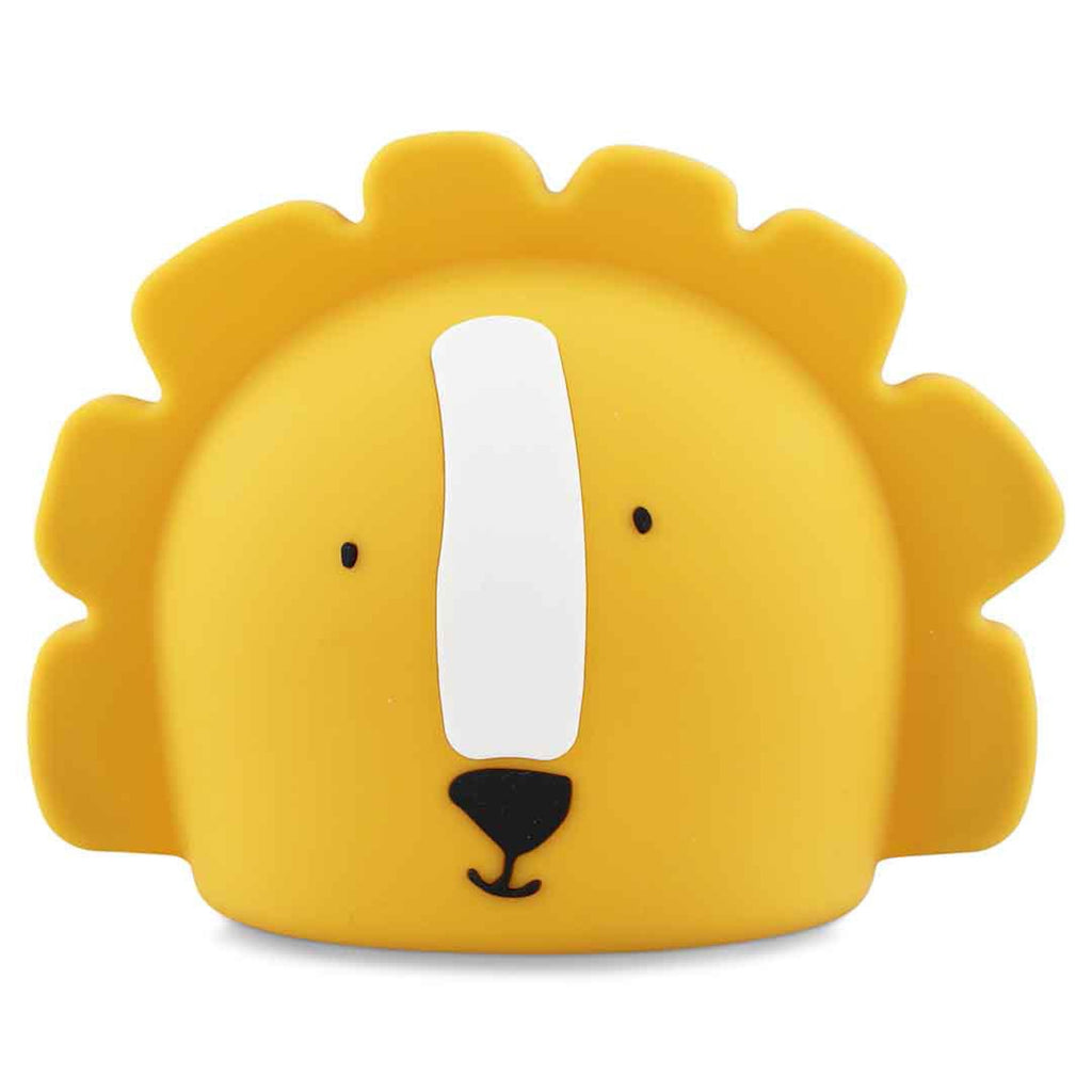 A cute, cartoon-style yellow lion face with a simple design, featuring a white snout and black minimalist eyes and mouth, surrounded by a soft mane.