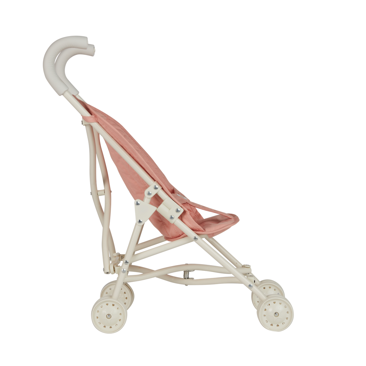 Olli Ella Sollie Stroller in Rose pink, side view toy doll stroller.