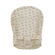 Off-white stroller seat liner with a subtle, colorful mini rainbow pattern.