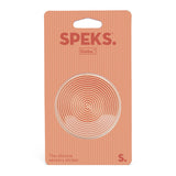 Speks Slabs circular grooved orange silicone sensory sticker in retail packaging.
