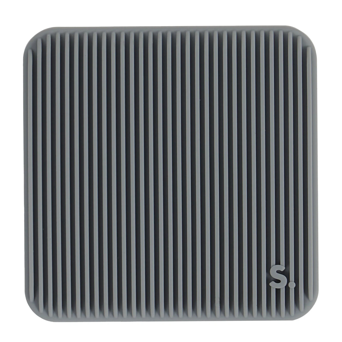 Square grey silicone sensory sticker with vertical grooved ridges.