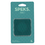 Speks Slabs green square silicone sensory sticker in its original retail backing card.
