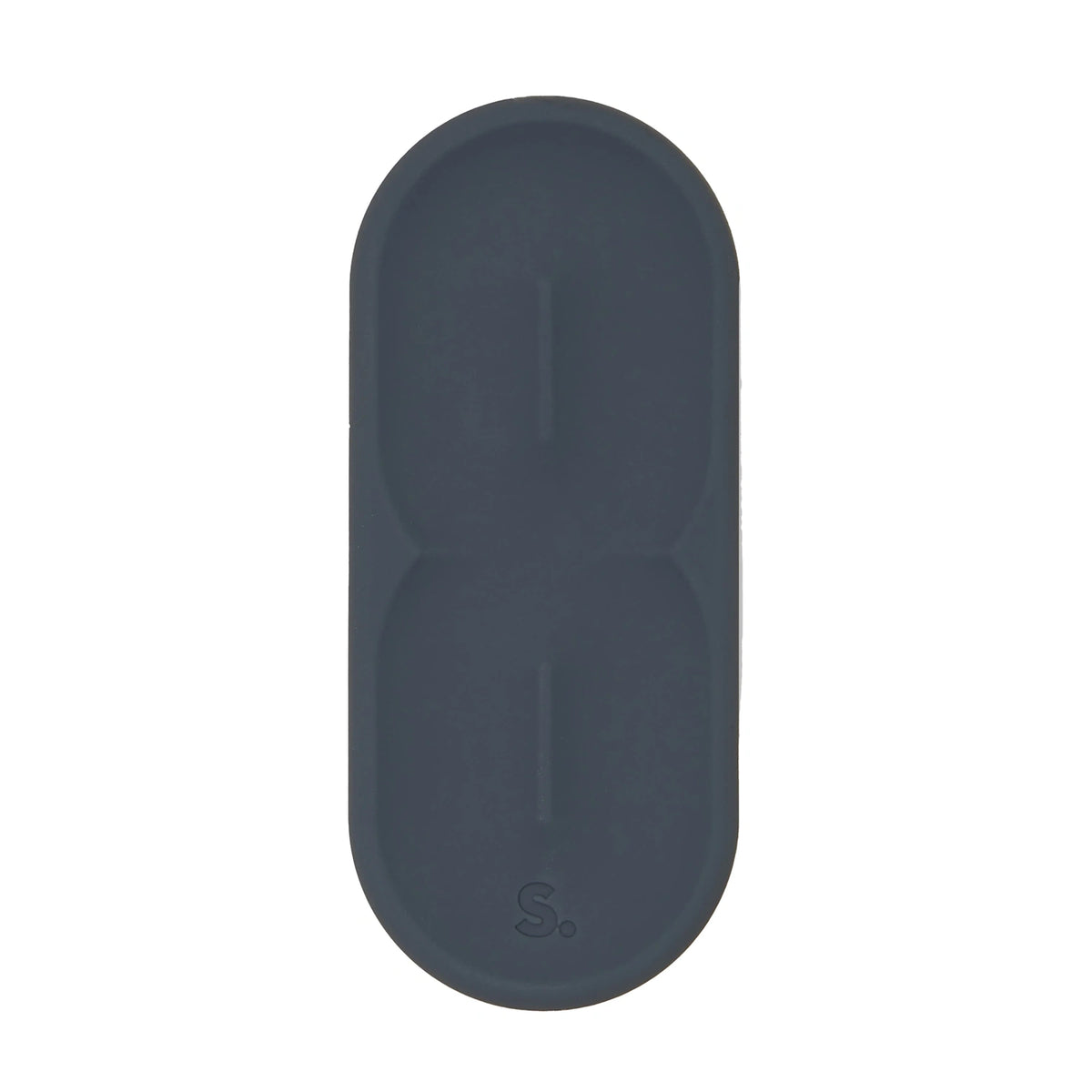 Oval dark grey silicone sensory sticker with a smooth, indented path design.