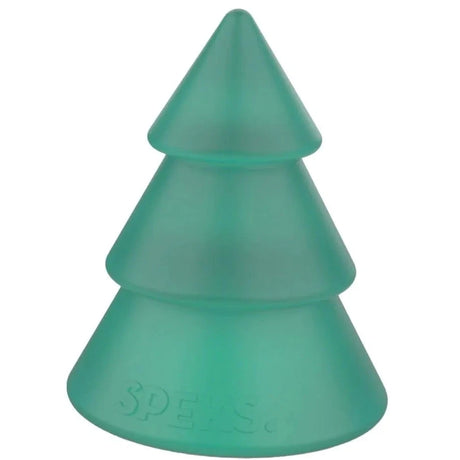 Front view of a green silicone Speks tree fidget toy.