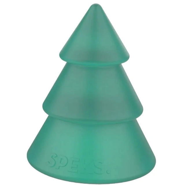 Front view of a green silicone Speks tree fidget toy.