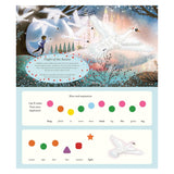 Inside page of Swan Lake musical book showing a swan illustration with color-coded notes and lyrics for kids to play.