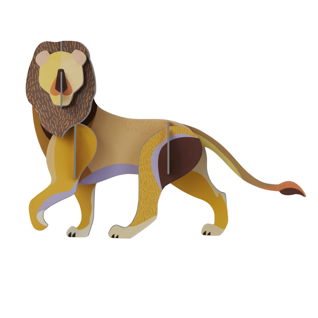 Illustration of a stylized lion made from layered paper. The lion is colorful with exaggerated features, conveying a playful and artistic tone.