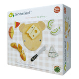 Product packaging for the Tender Leaf Cheese Chopping Board set, featuring product imagery and an age recommendation of 24+ months.