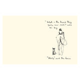 Simple sketch of a boy and horse walking away. Text above: "What is the bravest thing you've ever said?" Beneath: "Help," said the horse. Tone: Reflective, poignant.
