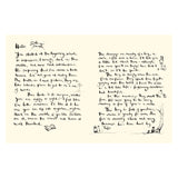 Two pages of handwritten text describe the start of a book. Small, whimsical sketches of a boy, animals, and nature add a playful, intimate tone.