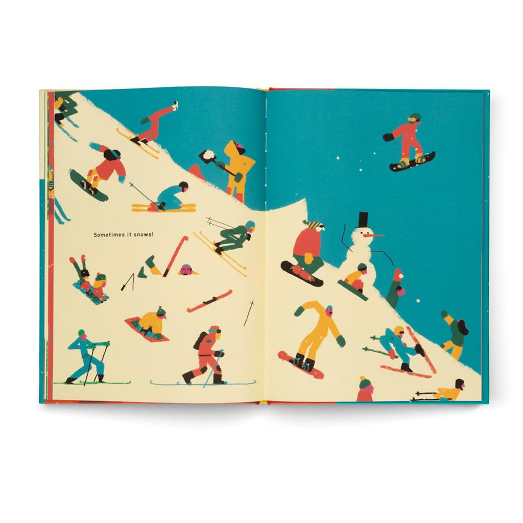 The Mountain hardcover children's book by Little Gestalten, showing a vibrant illustration of a mountain landscape with children hiking, animals, trees, and rocky peaks.