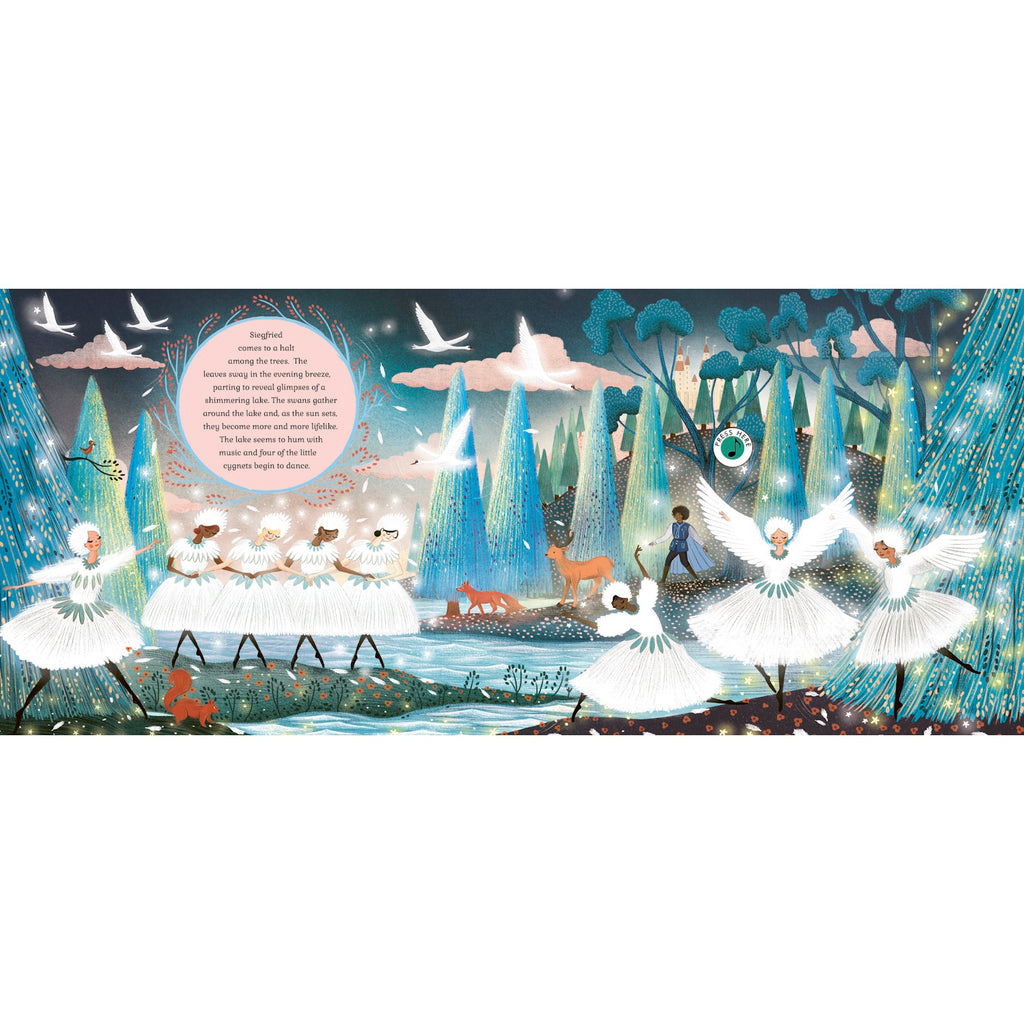 A beautifully illustrated musical book that tells the classic tale of Swan Lake, featuring sound buttons that play excerpts from Tchaikovsky’s enchanting ballet score.