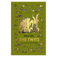 Green clothbound book cover for The Twits by Roald Dahl, featuring gold illustrations of frogs and characters.