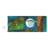 In a vibrant nighttime scene, a small white egg rests on a large green leaf, set against a deep blue sky with a full, glowing moon in the background.