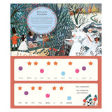 Illustrated scene from "Waltz of the Snowflakes" shows characters in a snowy forest with swirling snowflakes. Musical notes and colorful dots are below.
