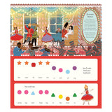 Illustration of a lively Russian dance scene with dancers in colorful costumes on stage. Musicians play violins below. The scene is festive and joyful.