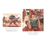 Illustrated book page showing a character reading a book titled A Book on How to Catch Them while another walks away.
