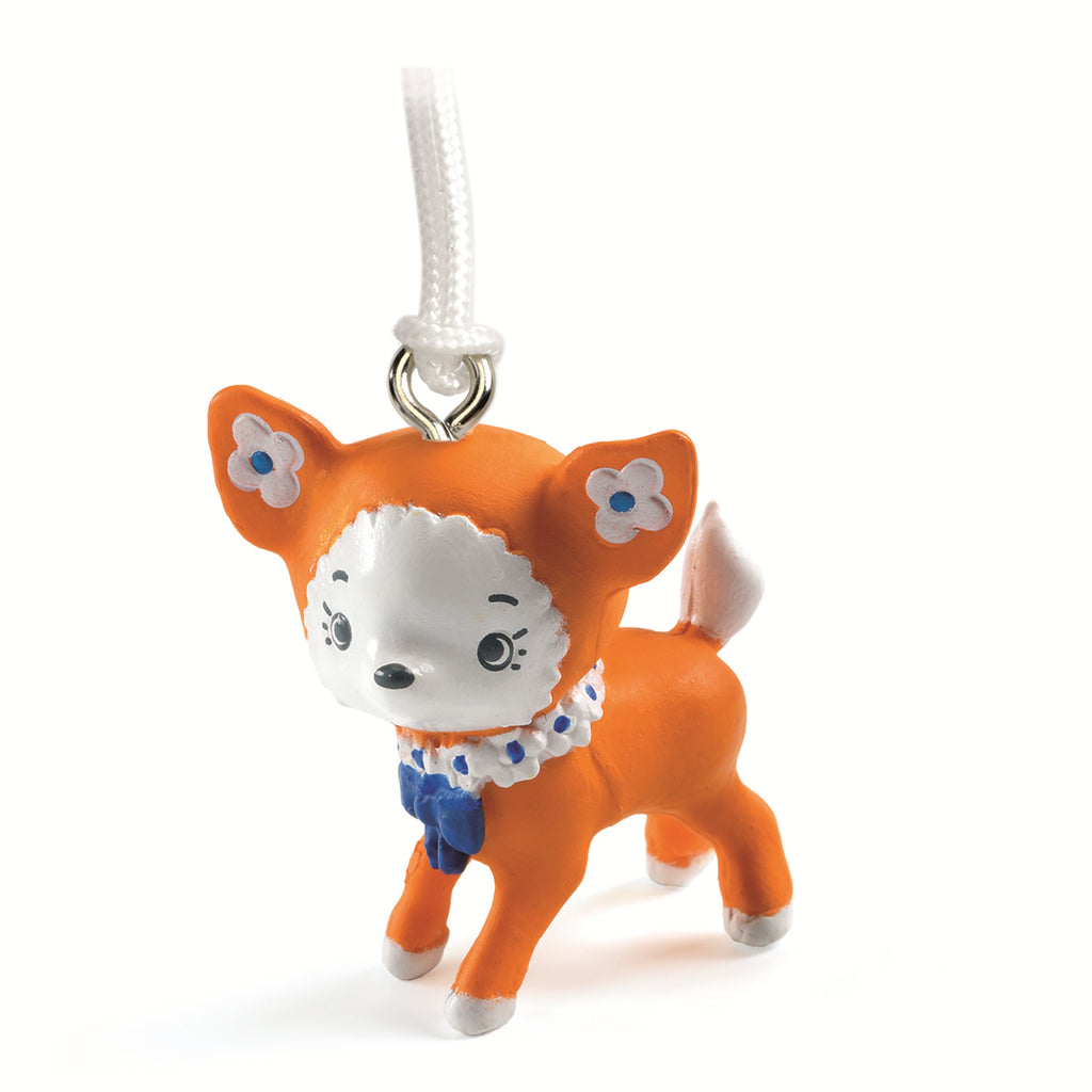 A keyring from Djeco's Tinyly collection featuring a finely sculpted figurine of Indie, a character depicted as a fox.