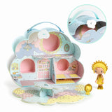 Colorful playset of Sunny & Mia's house with whimsical characters, animals, and various rooms, showcasing a playful, imaginative scene.