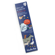 Blue rectangular box of a coloring mini play mat by Moulin Roty. Features animal illustrations, four colored pens, and "100% silicone" text.