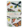 Moulin Roty tin of 12 multicolour colouring pencils featuring vintage-style illustrations of butterflies and beetles.