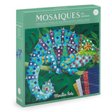 Moulin Roty chameleon animal mosaic craft kit for kids ages 5 and up. Product box with glittery sticker tiles.