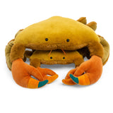 Moulin Roty Tout Autour du Monde plush crab toy set with large and small ochre stuffed crabs and orange claws.