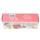 Traditional hopscotch game set packaging showing safety labels, barcode, and product contents.