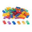 A set of small, see-through plastic cars in bright colors, designed to support imaginative play and color recognition in young children.