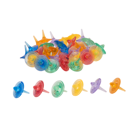A set of spinning sensory toys with clear, colorful discs that create visual effects, ideal for exploring color mixing and motion.