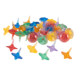 A set of spinning sensory toys with clear, colorful discs that create visual effects, ideal for exploring color mixing and motion.
