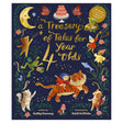 Book cover: A Treasury of Tales for 4 Year Olds by Gabby Dawnay, featuring whimsical animals and a child riding a tiger.
