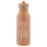 Pink stainless steel water bottle featuring a cute cartoon cat illustration with a matching pink cap.