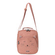 Pink insulated lunch bag with a cat face design, 3D ears, a top handle, and an adjustable shoulder strap.