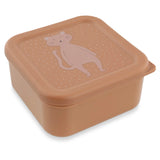 A square peach snack box with a matching lid featuring a cute cat illustration.
