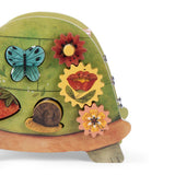 Wooden activity turtle toy with flower gears, butterfly, and snail shape sorter.