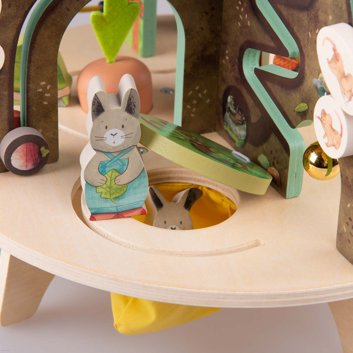 Wooden rabbit toy from the Moulin Roty Trois Petits Lapins multi-activity garden set.