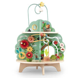 Trois Petits Lapins wooden multi activity garden toy with gears and bead maze.