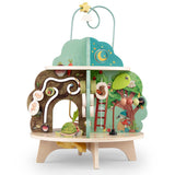 Moulin Roty Trois Petits Lapins wooden multi-activity garden table toy with wire bead maze.