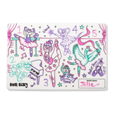 A colorful, child's ballet-themed activity mat featuring a ballerina, animals, and numbers, signed by Julie.